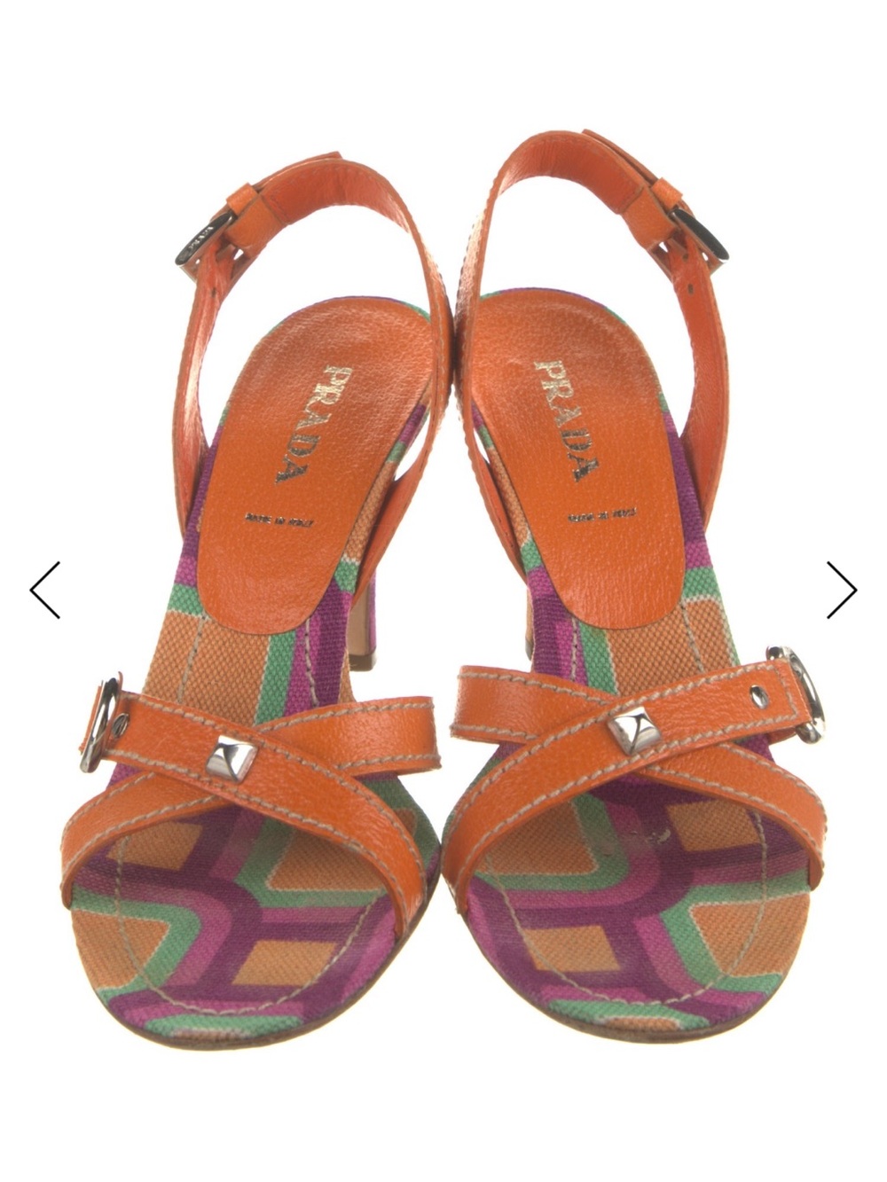 Prada Orange Y2K Multicolor Geometric Slingback Heels - Picture 4 of 6